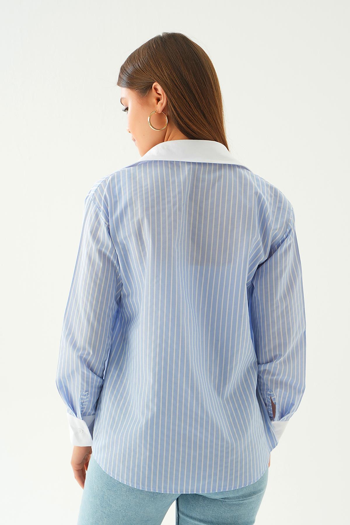 4185A Çizgili Gömlek Mavi - 4