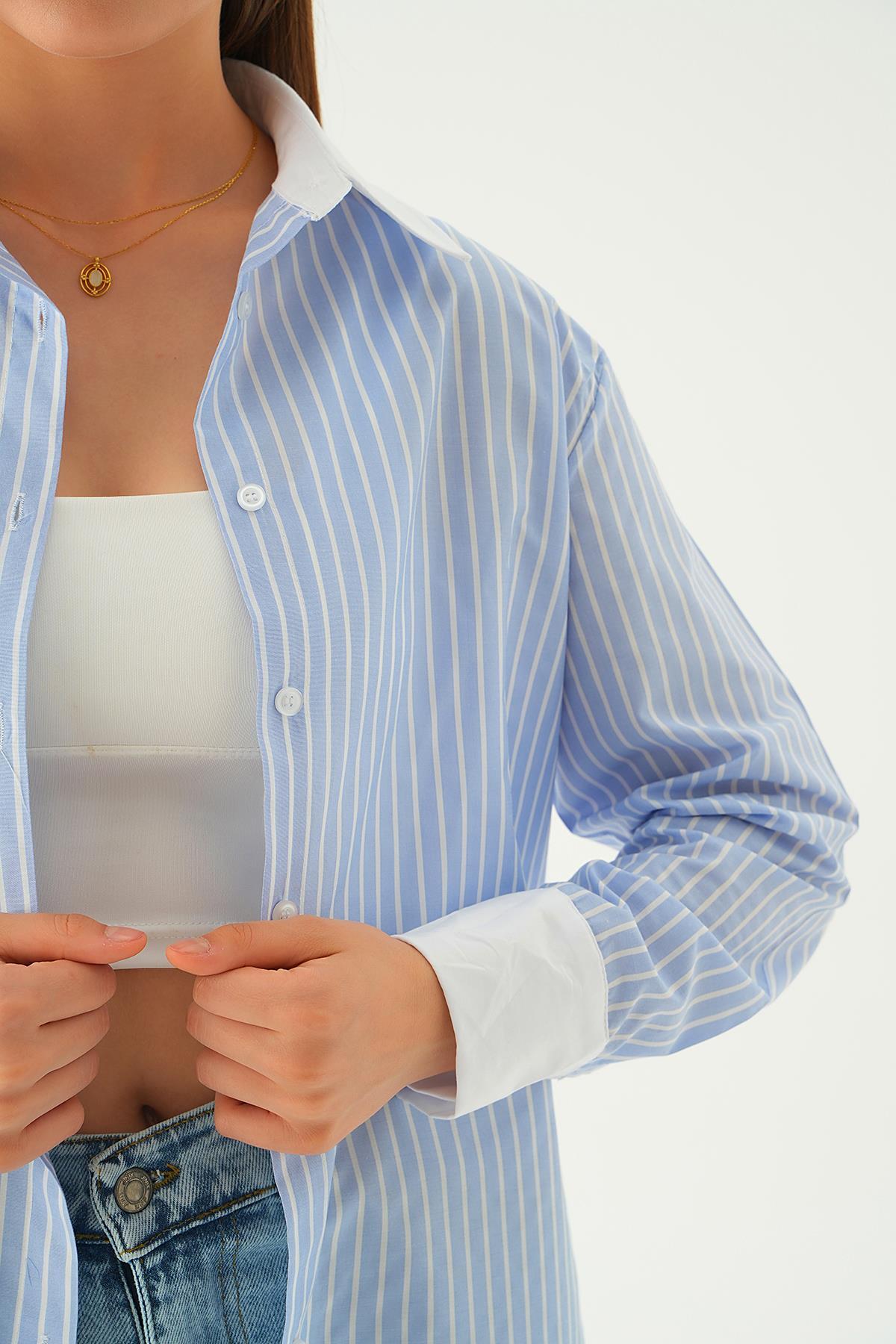 4185A Çizgili Gömlek Mavi - 5