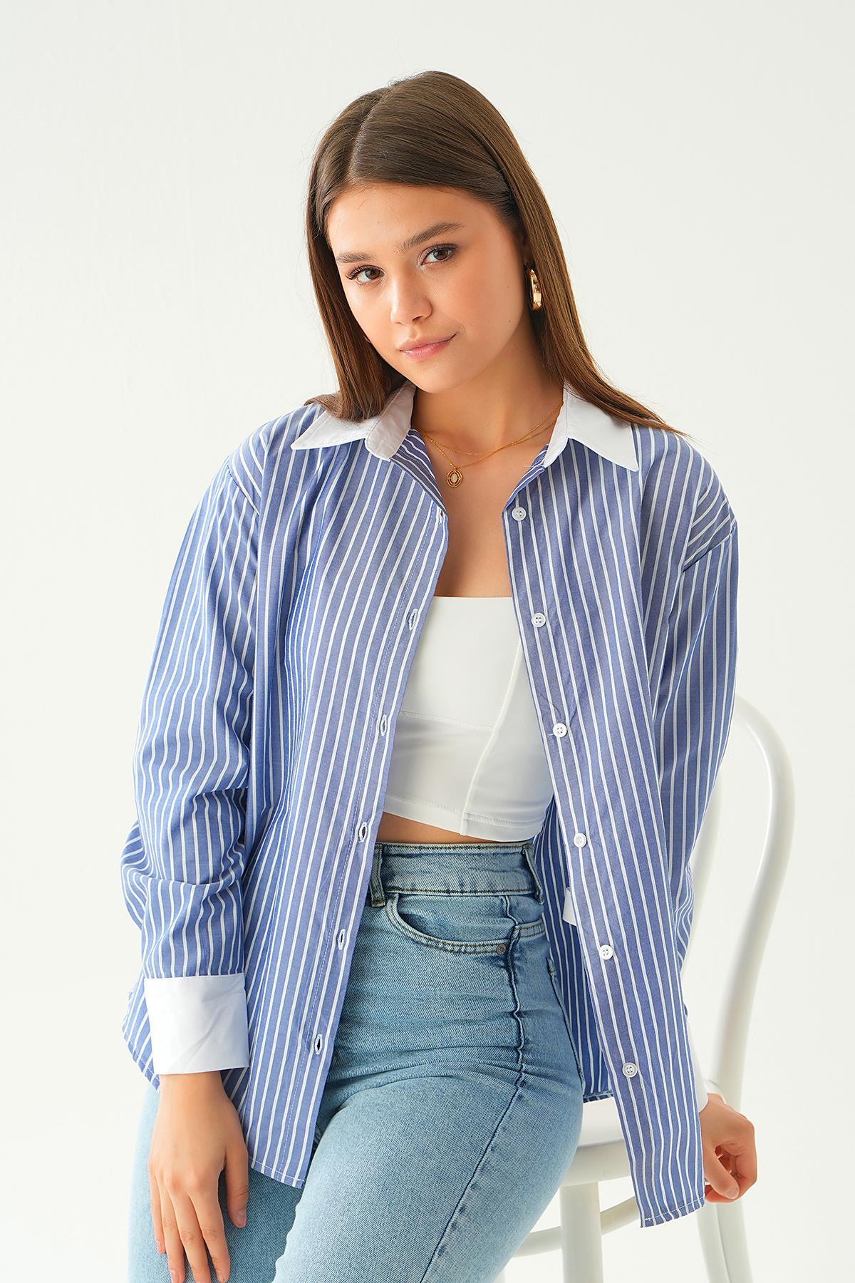 4185A Çizgili Gömlek Saks - 5