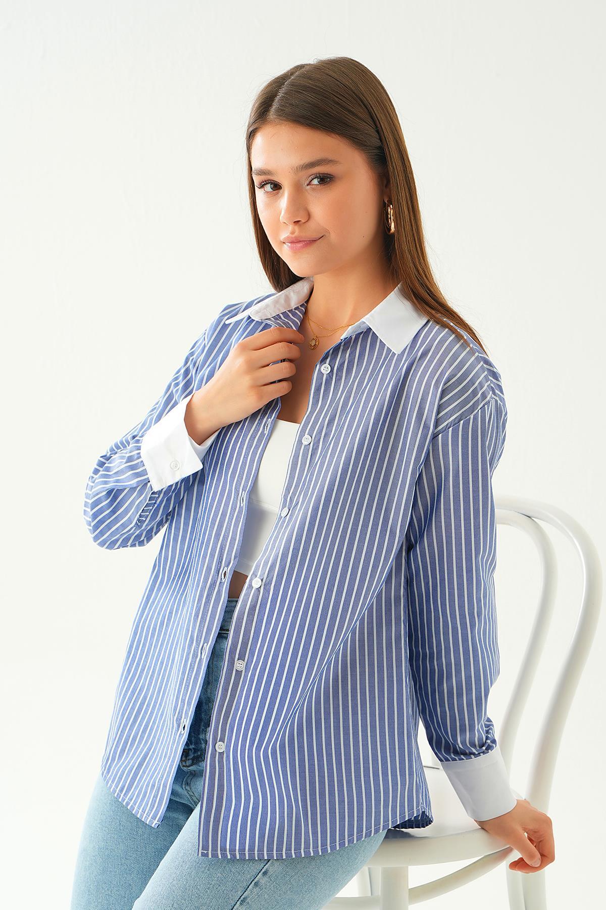 Saks Çizgili Gömlek 4185A - 1