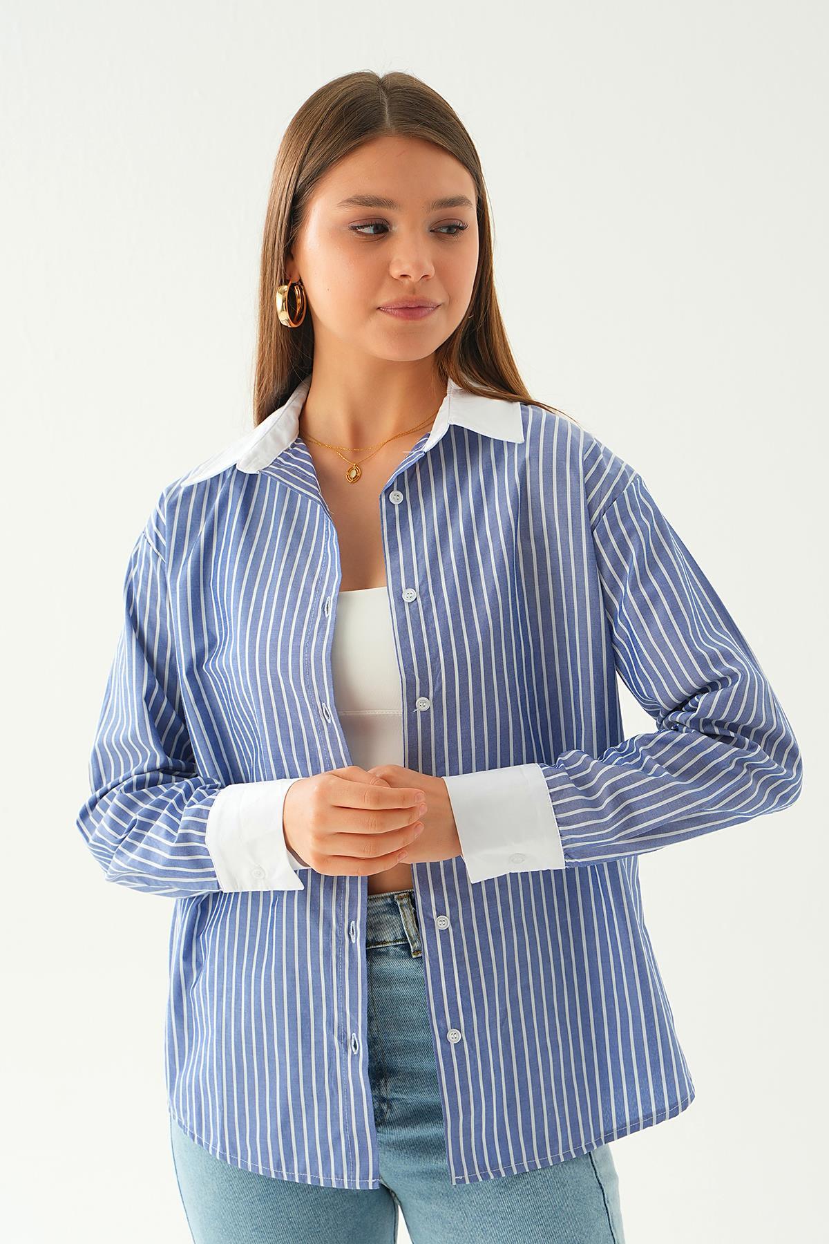 Saks Çizgili Gömlek 4185A - 6