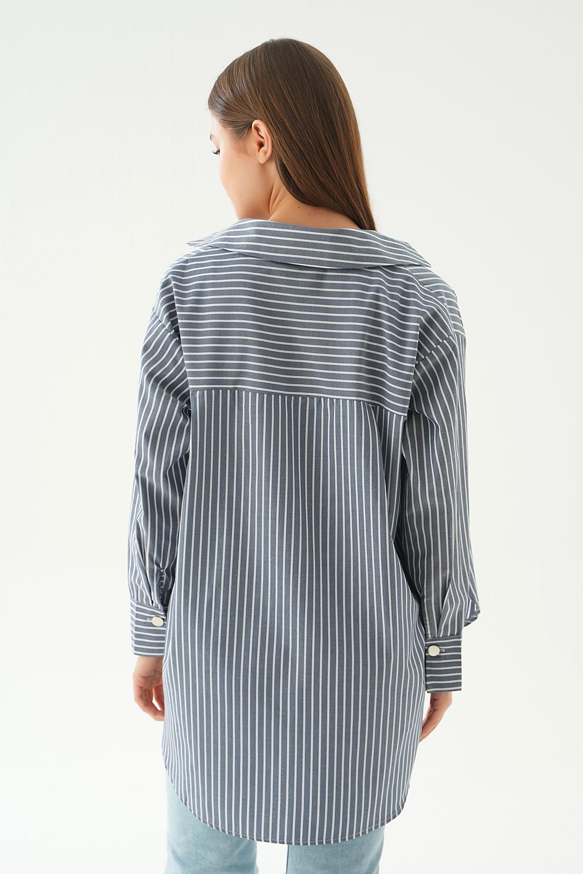 Laci Düğme Detay Çizgili Gömlek 4186A - 2