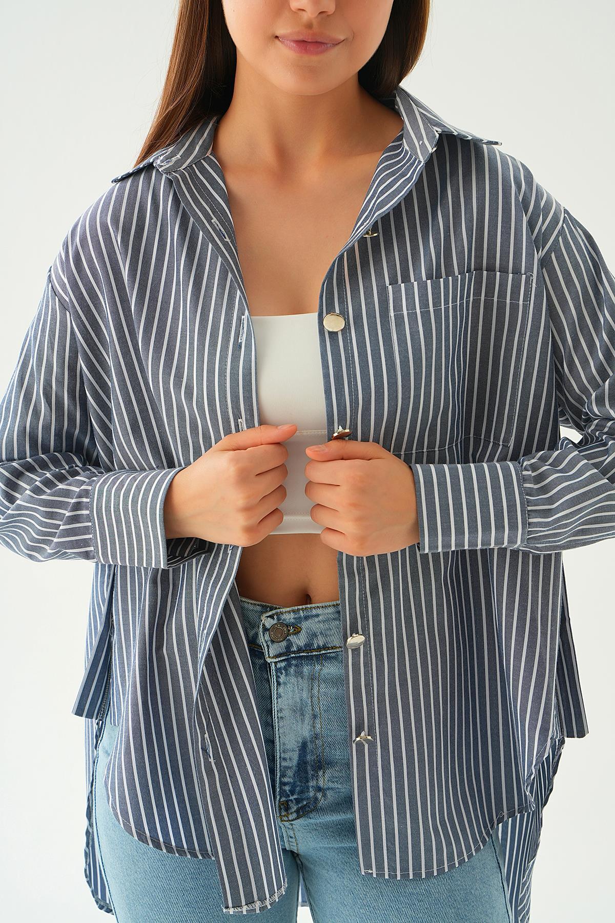 Laci Düğme Detay Çizgili Gömlek 4186A - 3