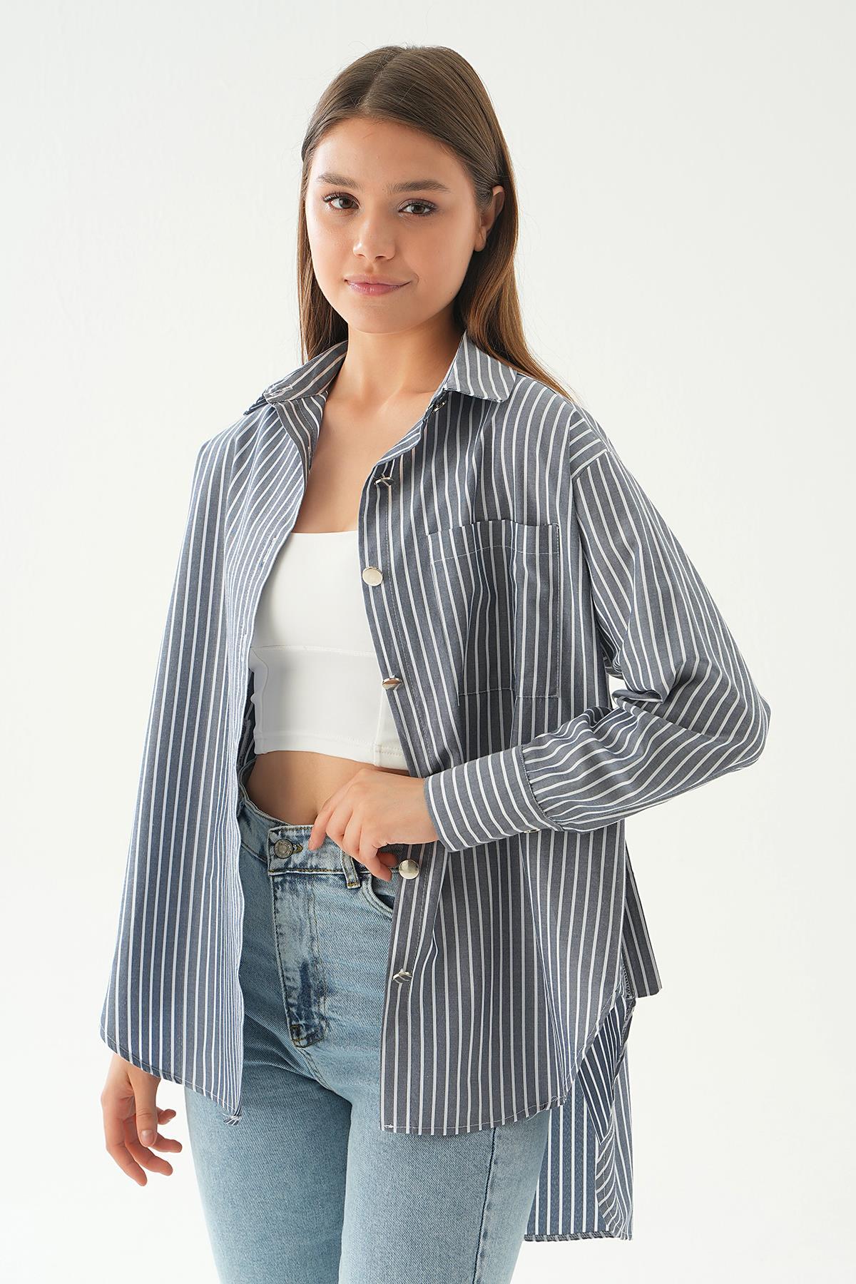 Laci Düğme Detay Çizgili Gömlek 4186A - 5