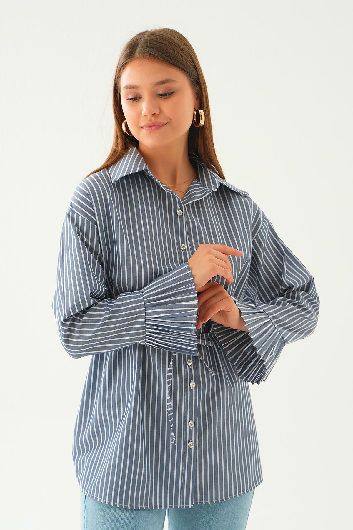 Laci Bel Bağlama Detay Çizgili Gömlek 4188A - 2