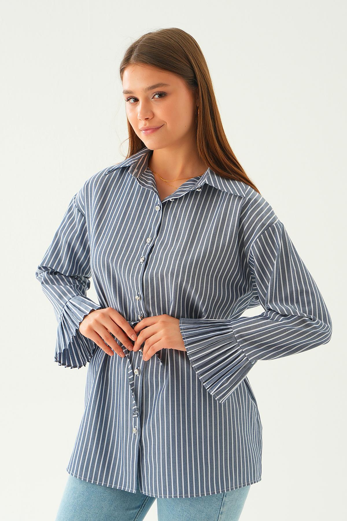 Laci Bel Bağlama Detay Çizgili Gömlek 4188A - 3