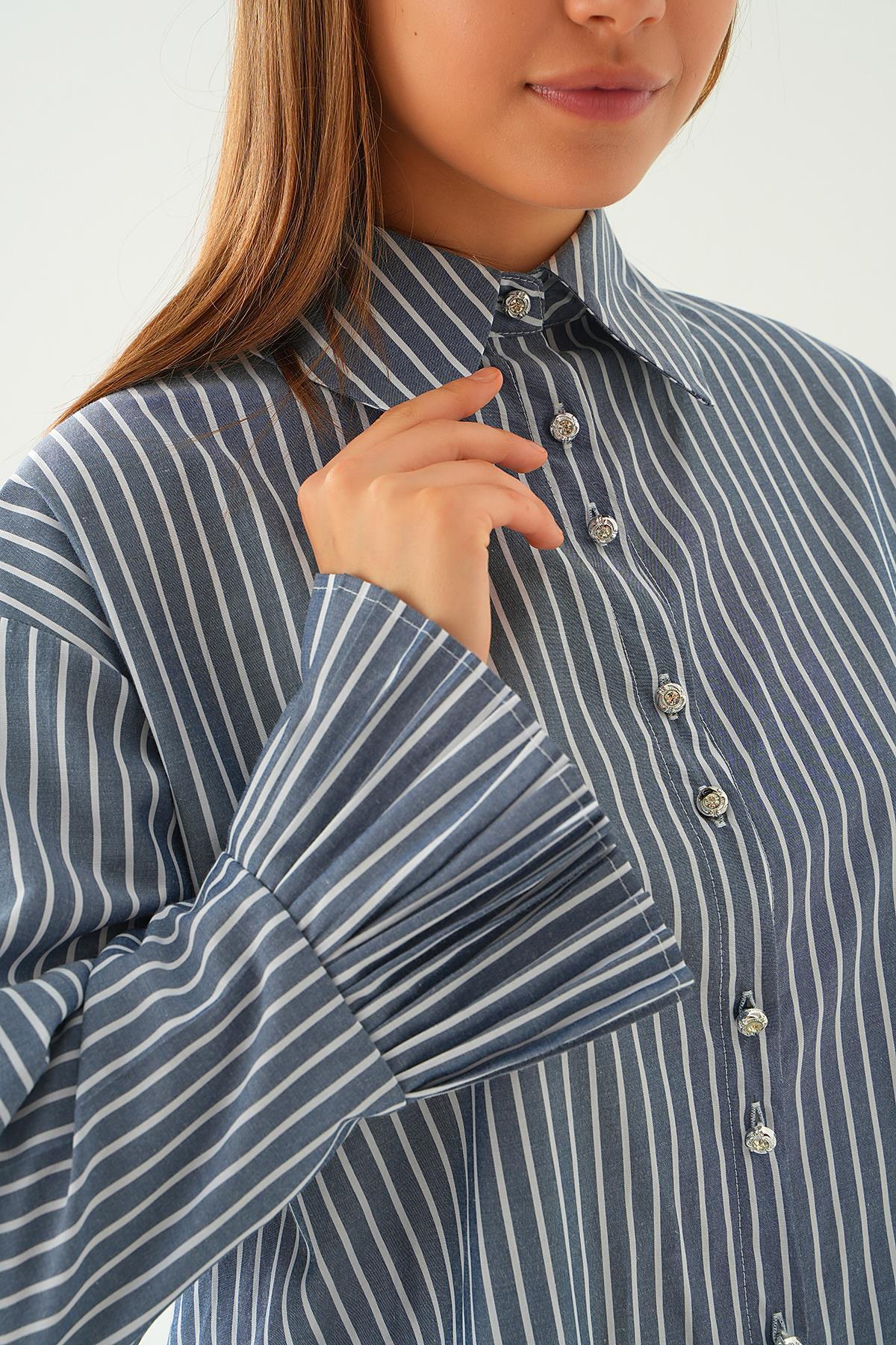 Laci Bel Bağlama Detay Çizgili Gömlek 4188A - 5