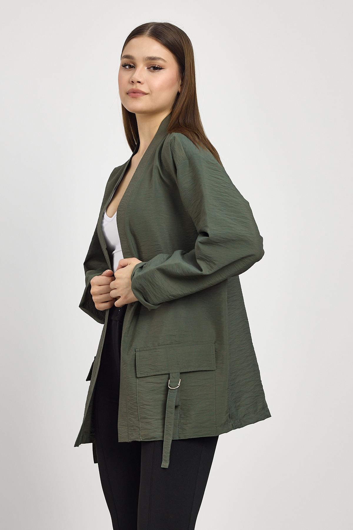 4194A Cep Detay Kimono Haki - 3