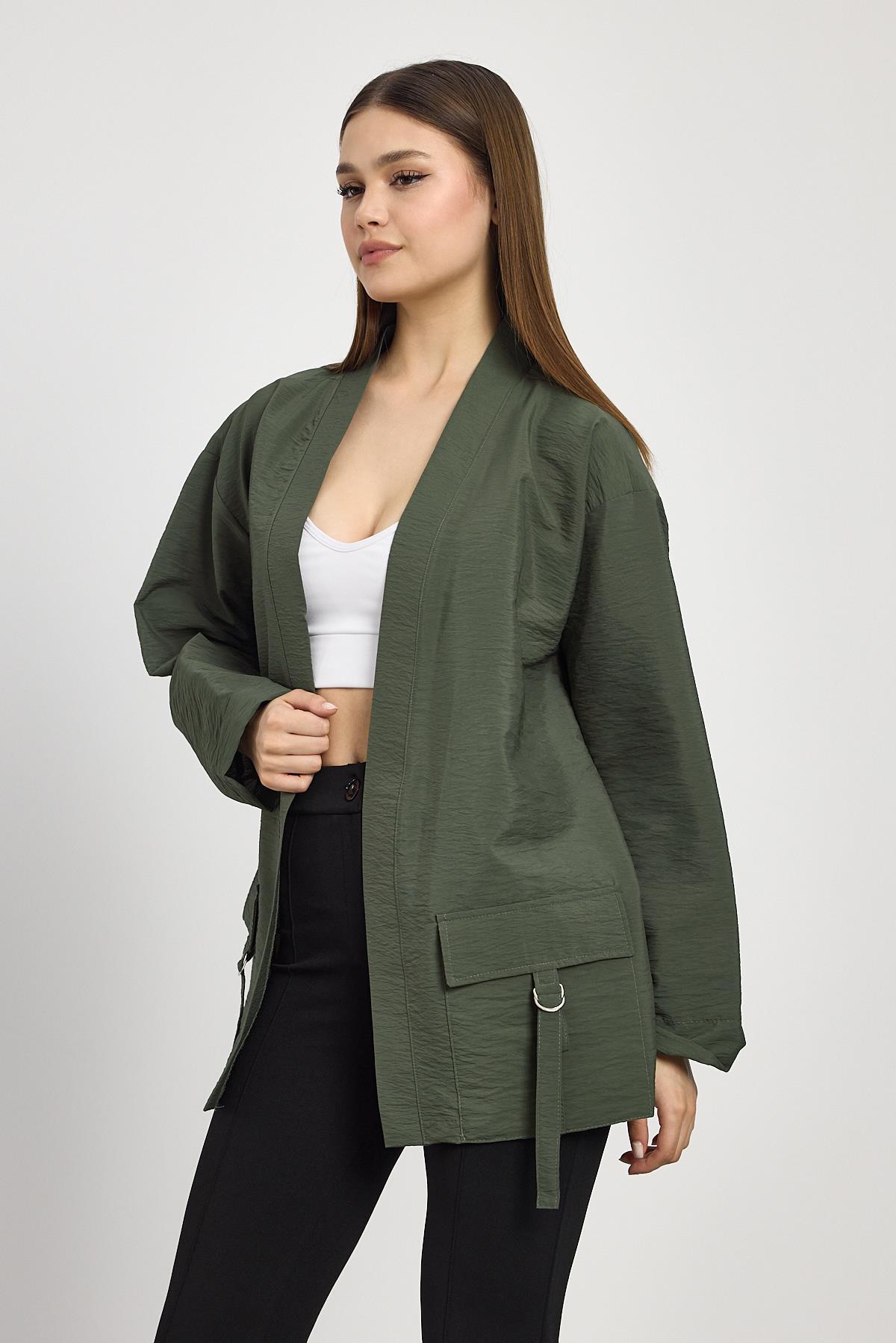 Haki Cep Detay Kimono 4194A - 8