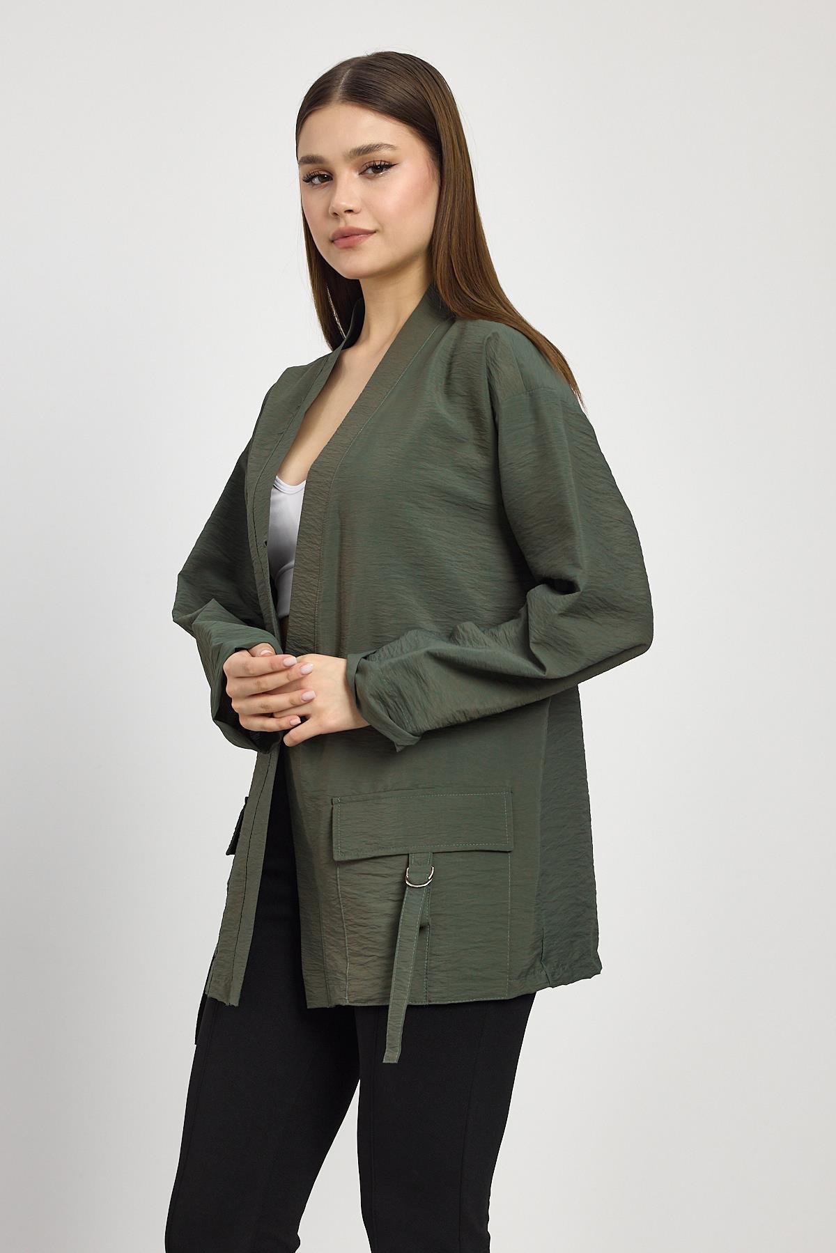 Haki Cep Detay Kimono 4194A - 6