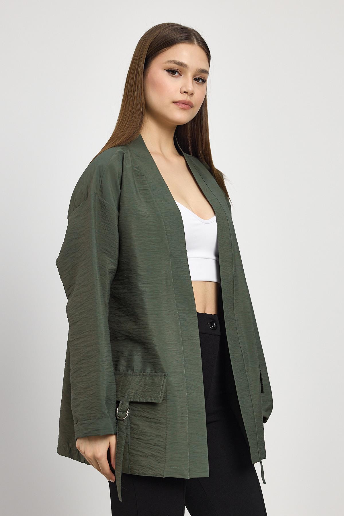 Haki Cep Detay Kimono 4194A - 7
