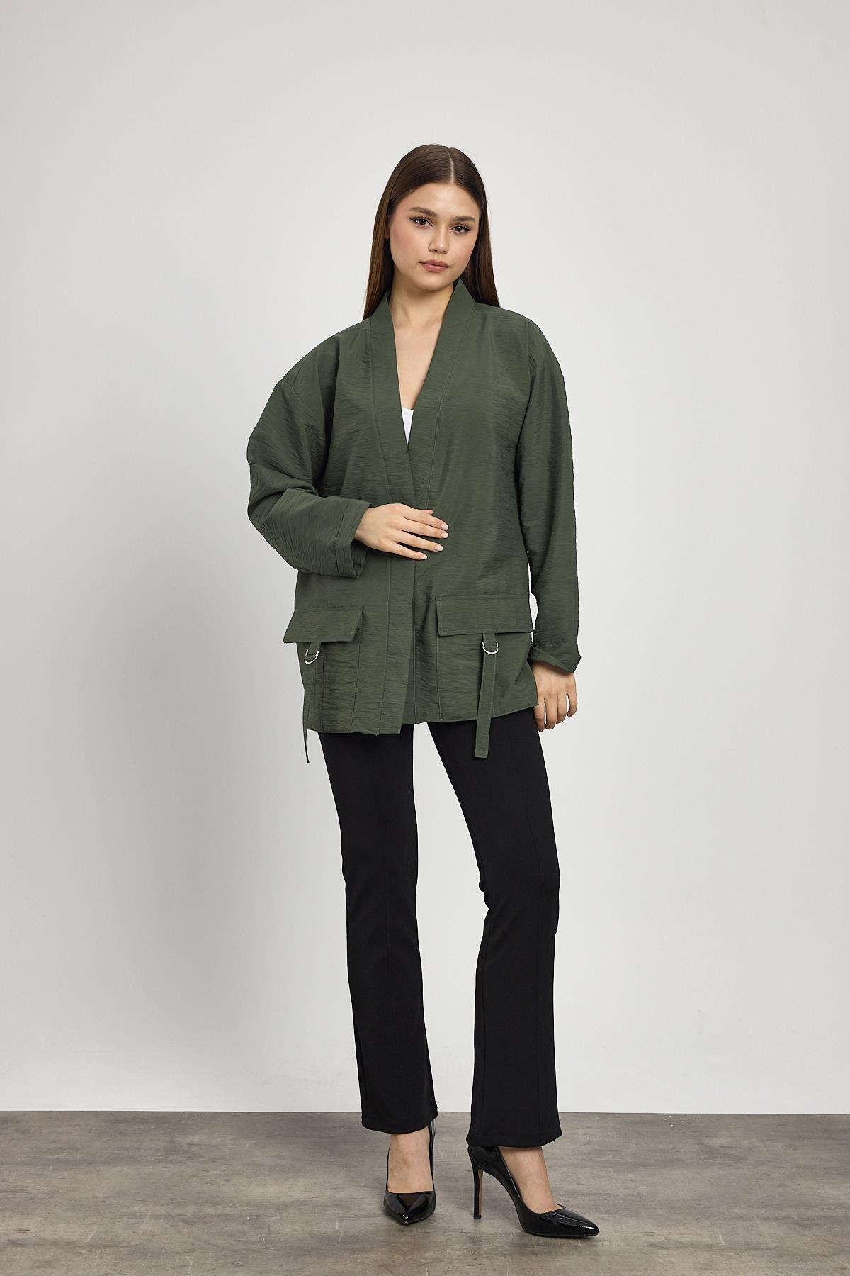 4194A Cep Detay Kimono Haki - 2