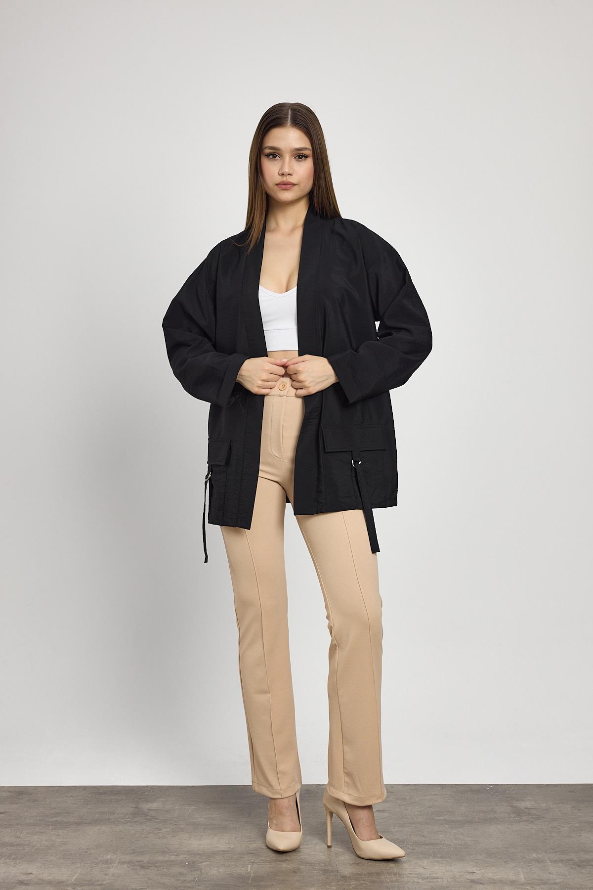 Siyah Cep Detay Kimono 4194A - RAYS