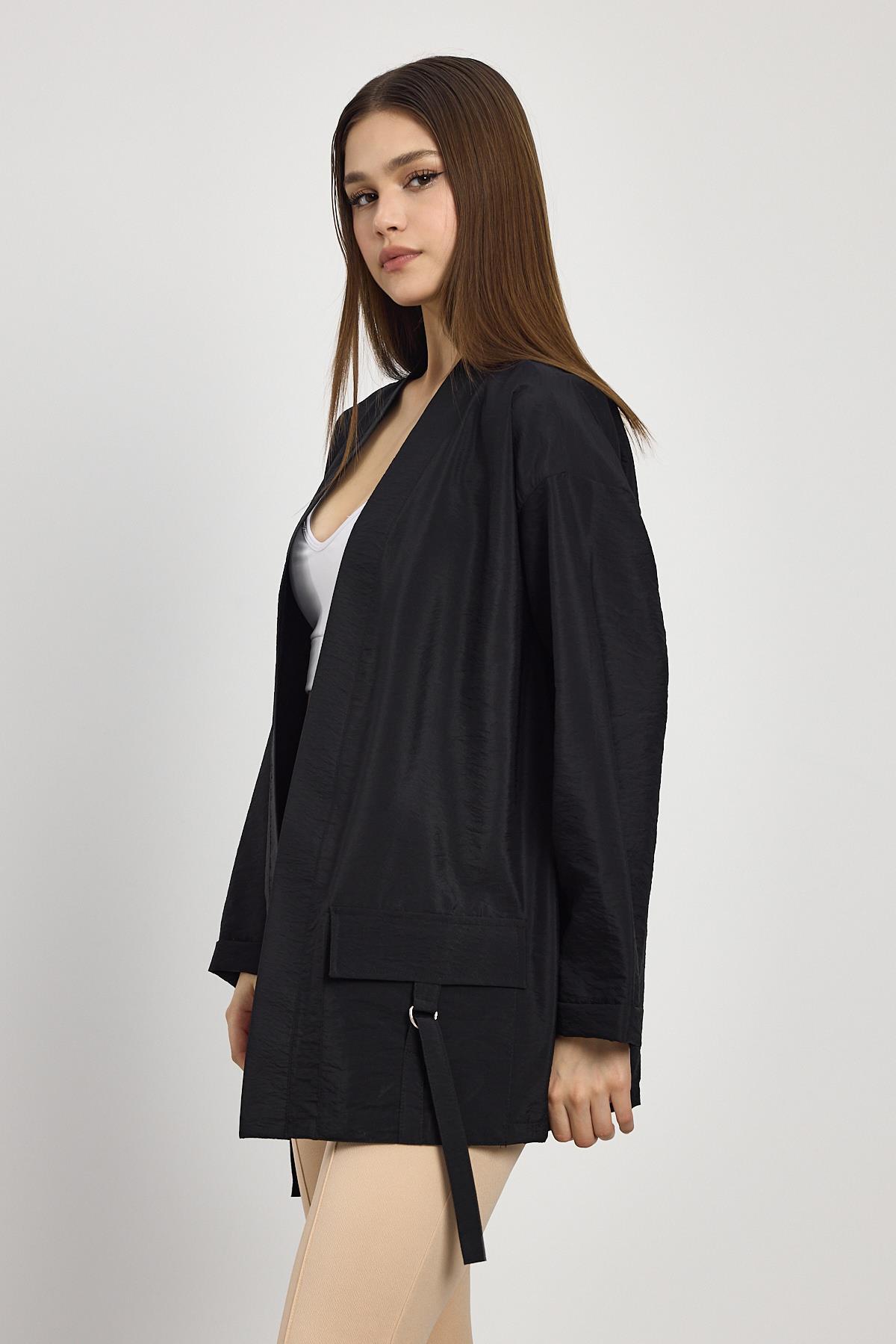 Siyah Cep Detay Kimono 4194A - RAYS
