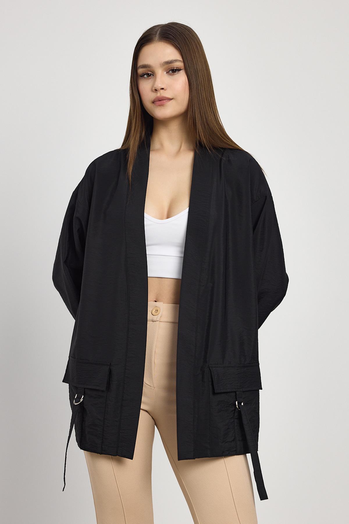 4194A Cep Detay Kimono Siyah - 1