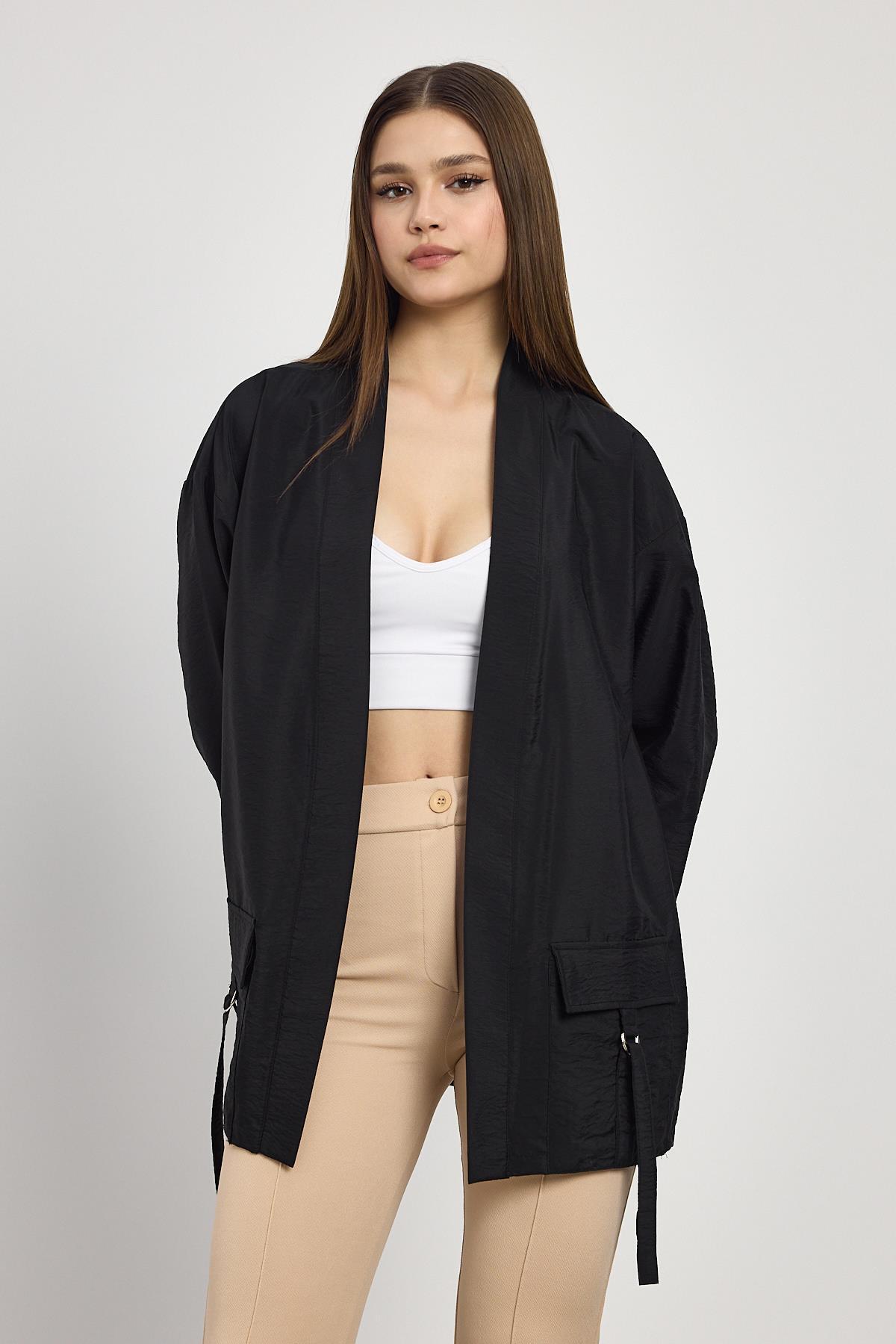 4194A Cep Detay Kimono Siyah - 7