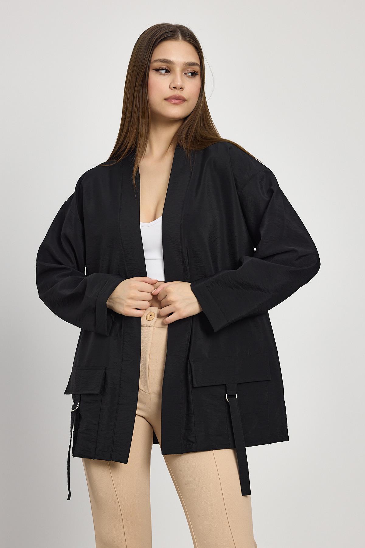 4194A Cep Detay Kimono Siyah - 6