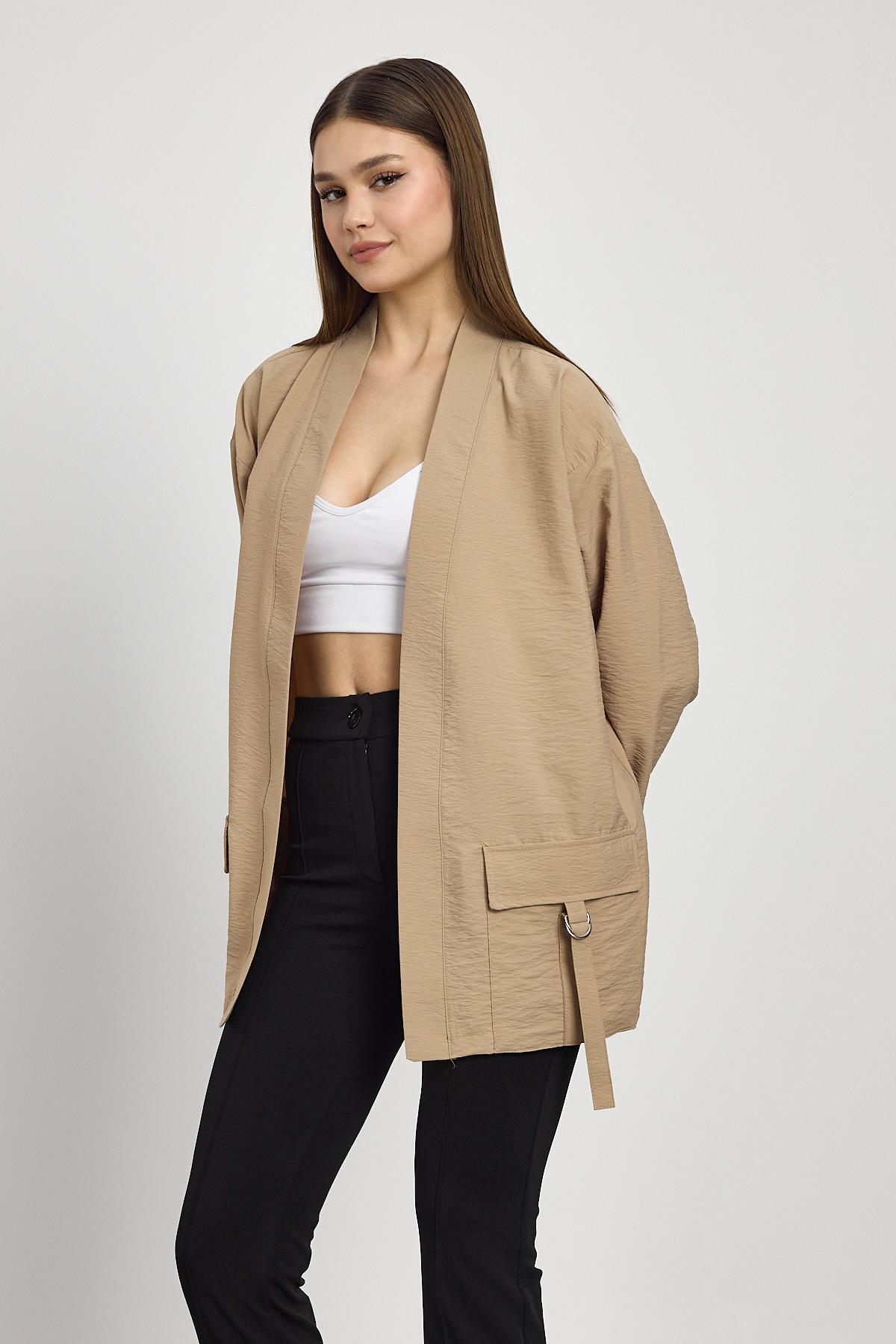 Cep Detay Kimono 4194A Vizon - 6