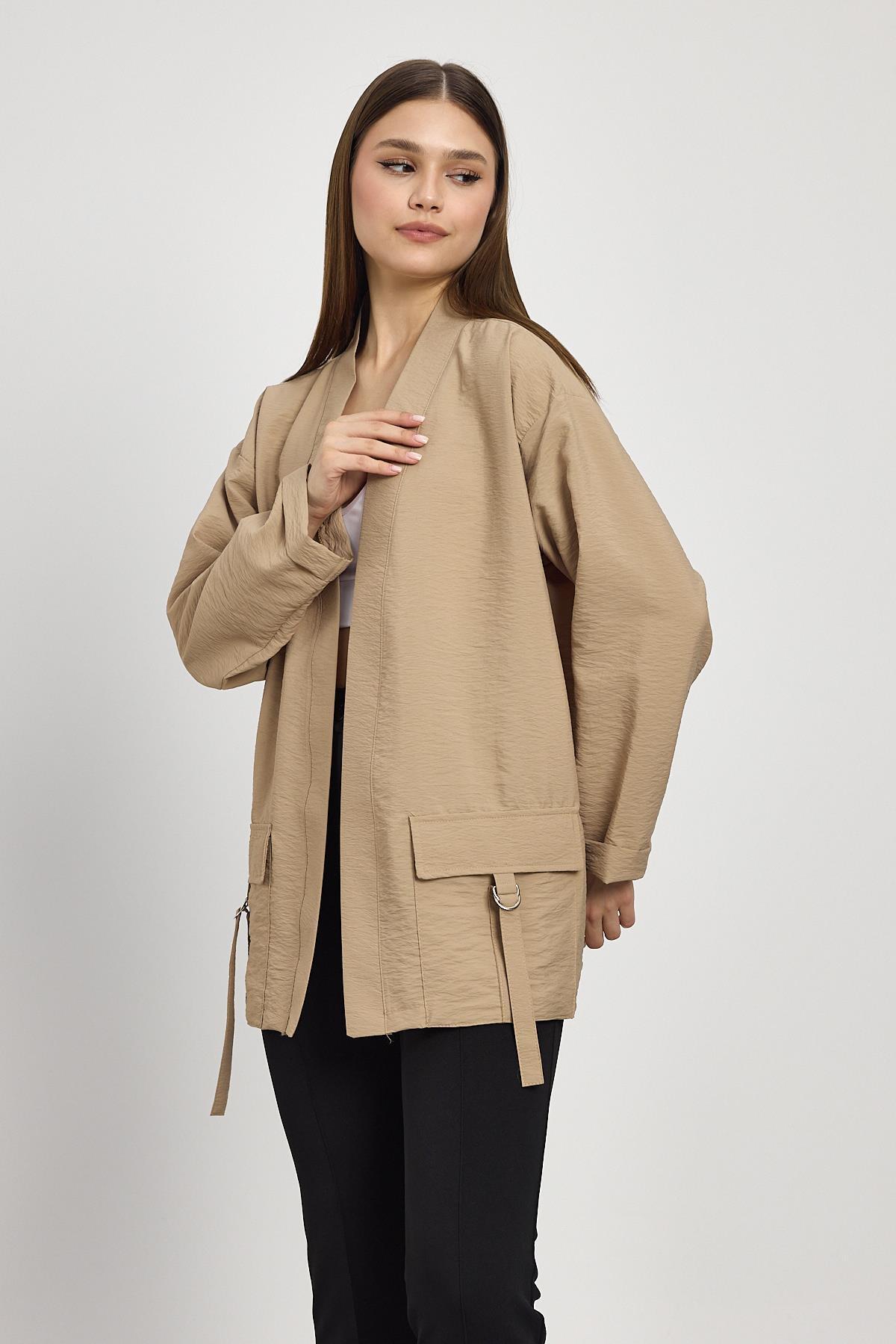 Cep Detay Kimono 4194A Vizon - 7