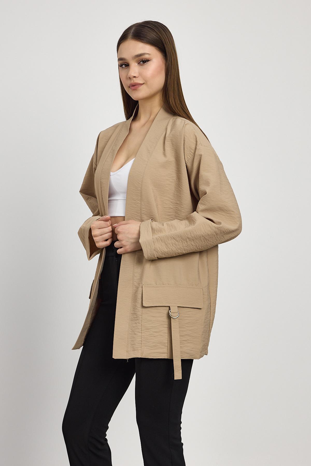 Cep Detay Kimono 4194A Vizon - 8