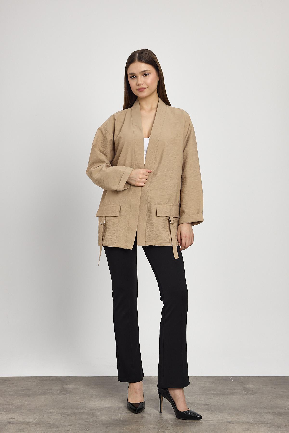 4194A Cep Detay Kimono Vizon 