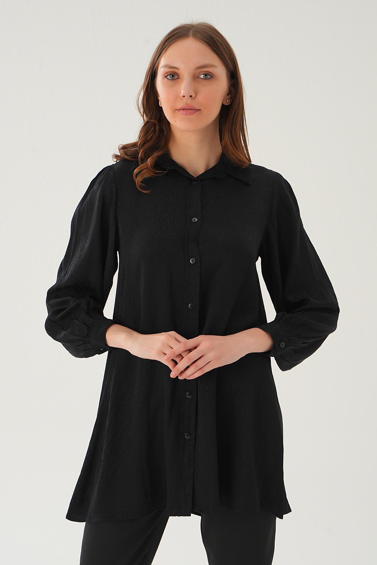 Siyah Balon Kol Desenli Tunik 4208A 