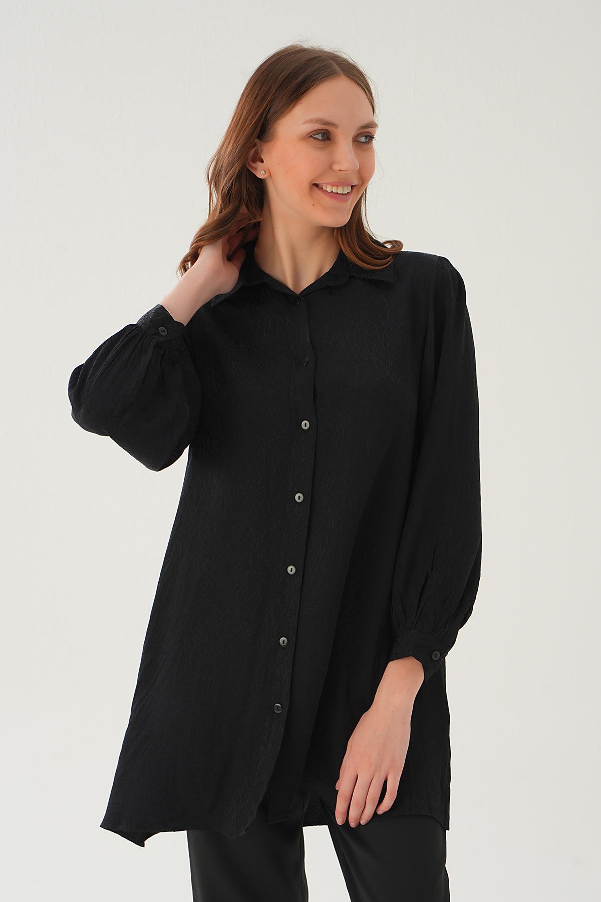 Siyah Balon Kol Desenli Tunik 4208A - 2