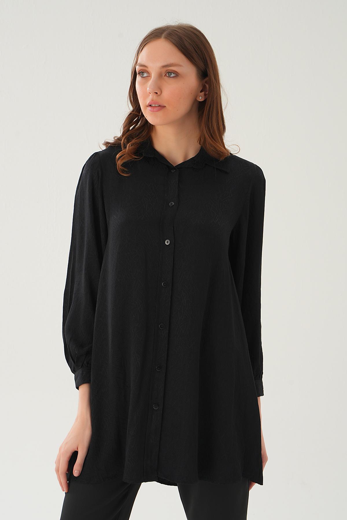 Siyah Balon Kol Desenli Tunik 4208A - 3