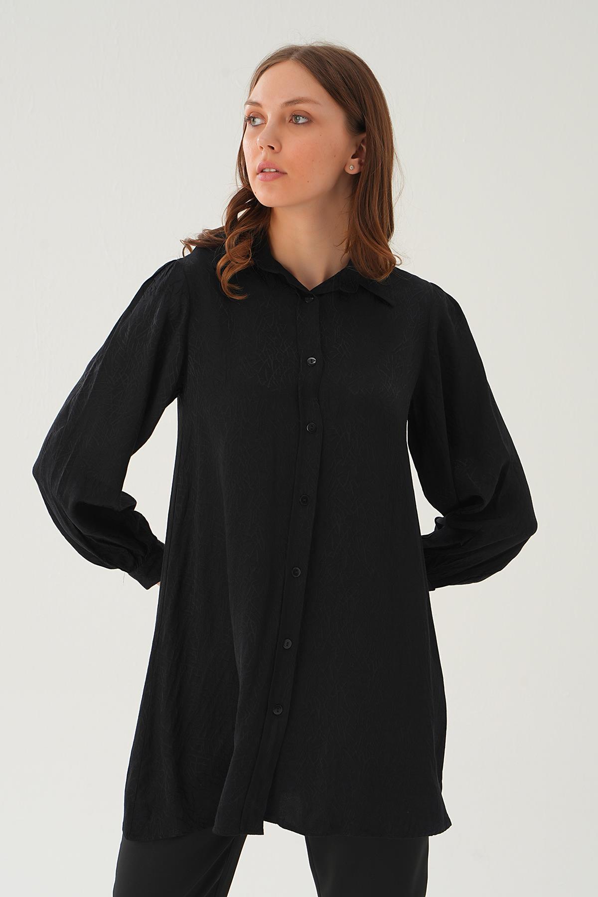 Siyah Balon Kol Desenli Tunik 4208A - 4