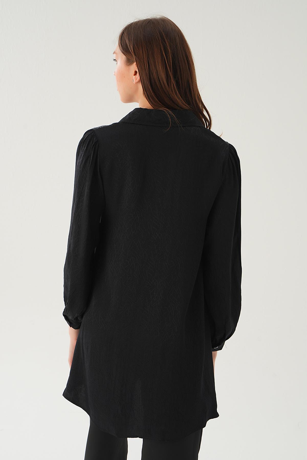 Siyah Balon Kol Desenli Tunik 4208A - 5