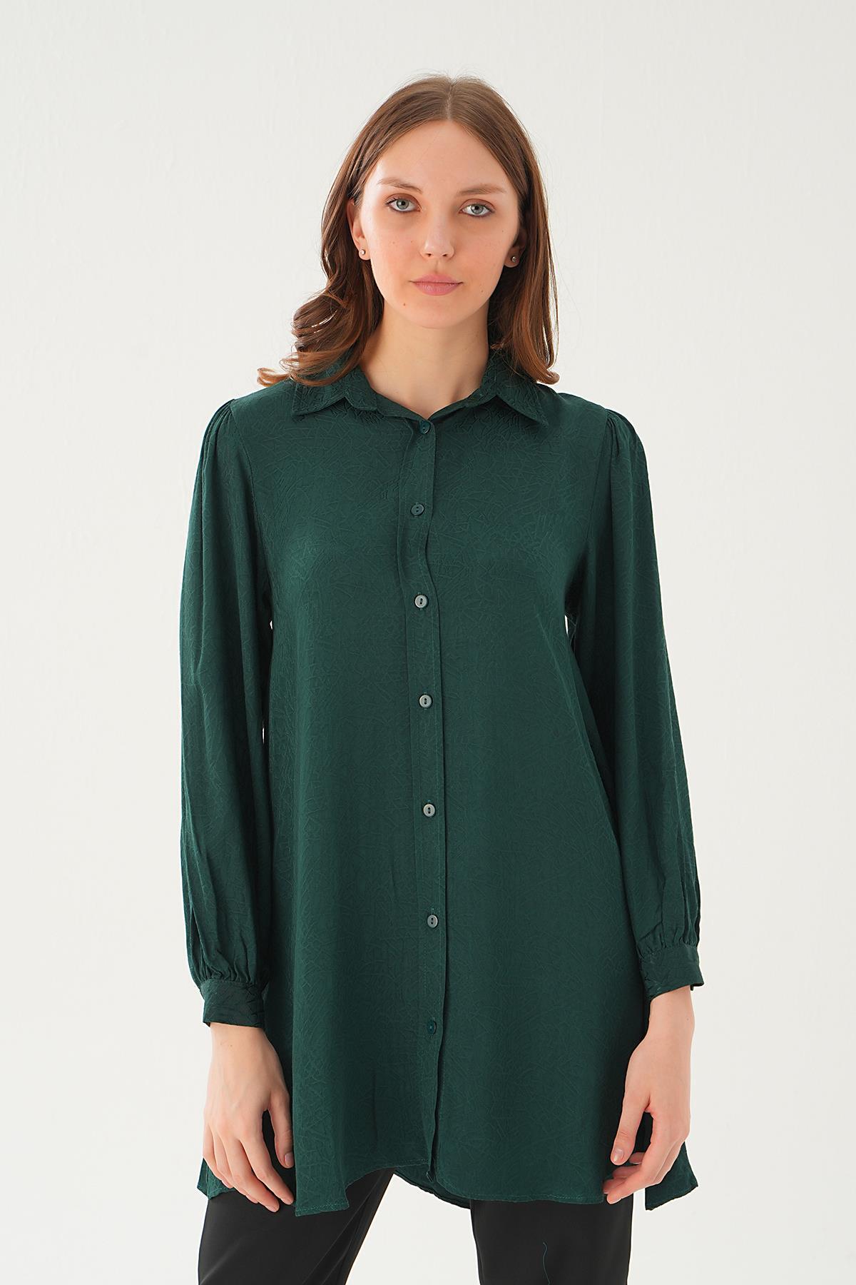 Zümrüt Balon Kol Desenli Tunik 4208A - 1