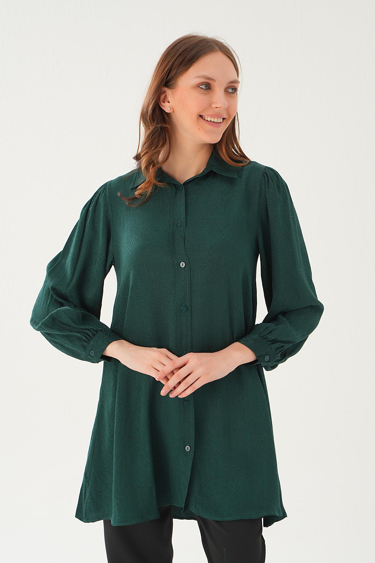 Zümrüt Balon Kol Desenli Tunik 4208A - 2