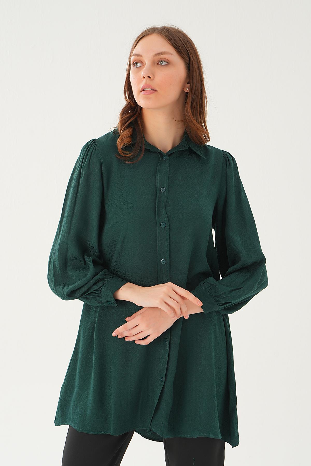 Zümrüt Balon Kol Desenli Tunik 4208A - 4