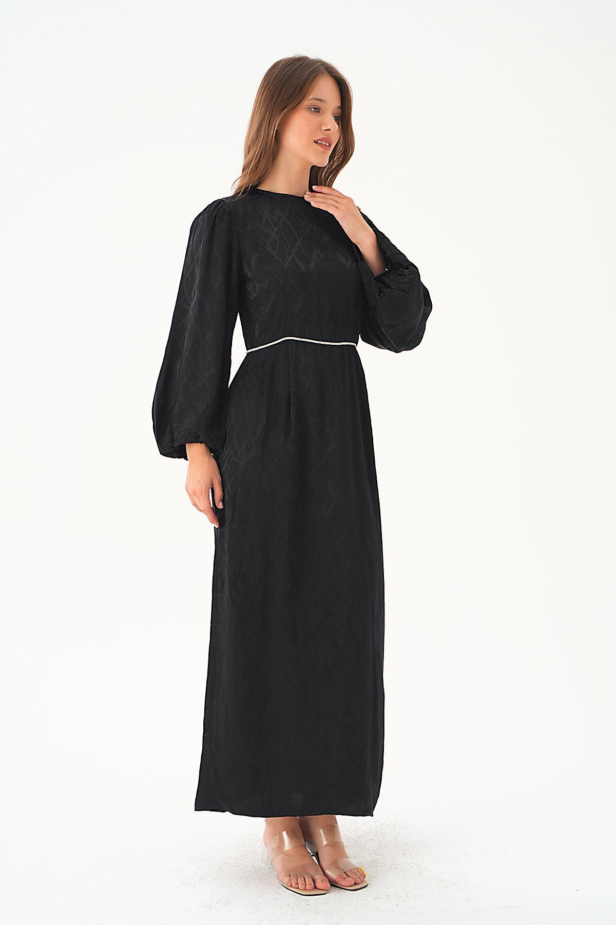 Siyah Balon Kol Elbise 4209A - 2