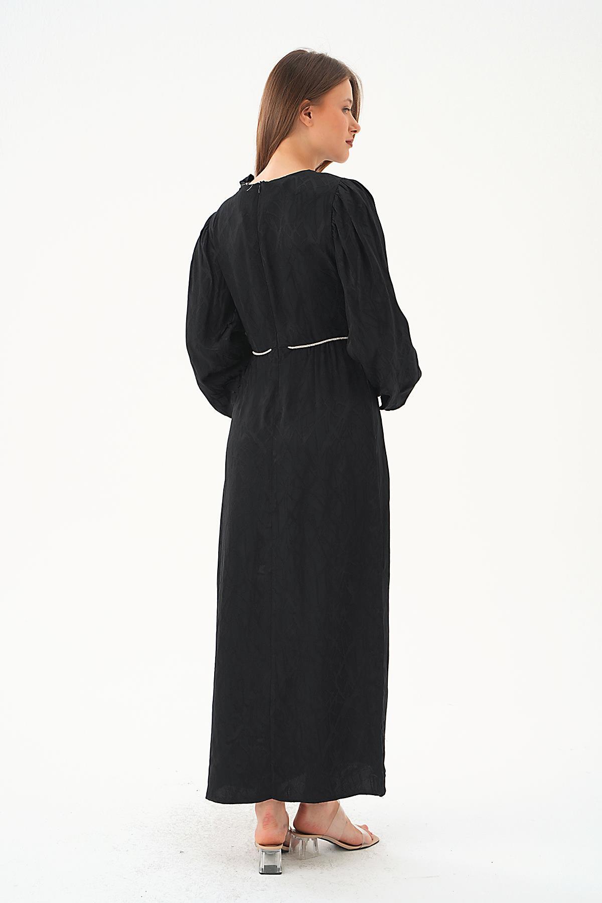 Siyah Balon Kol Elbise 4209A - 5