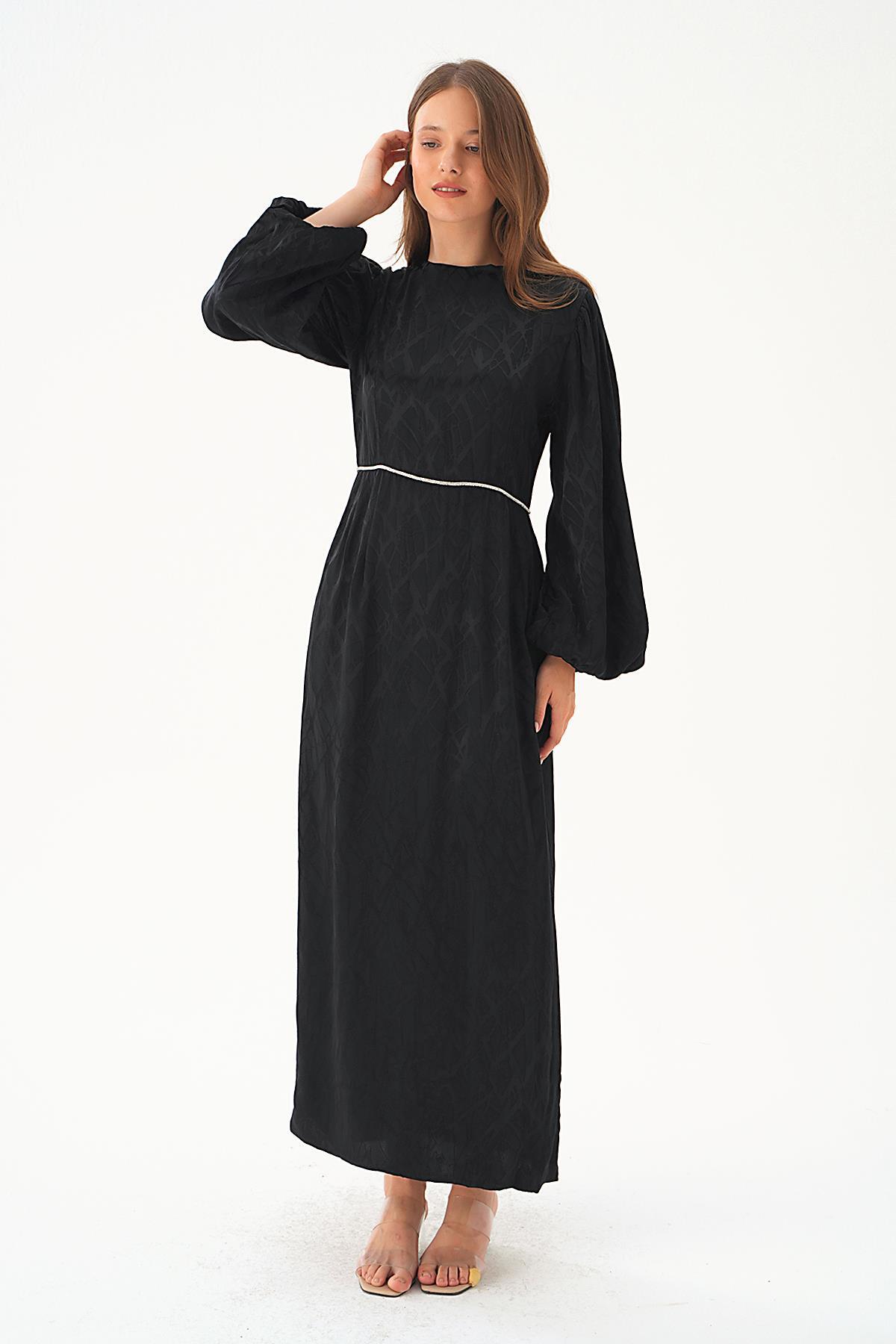 Siyah Balon Kol Elbise 4209A - RAYS