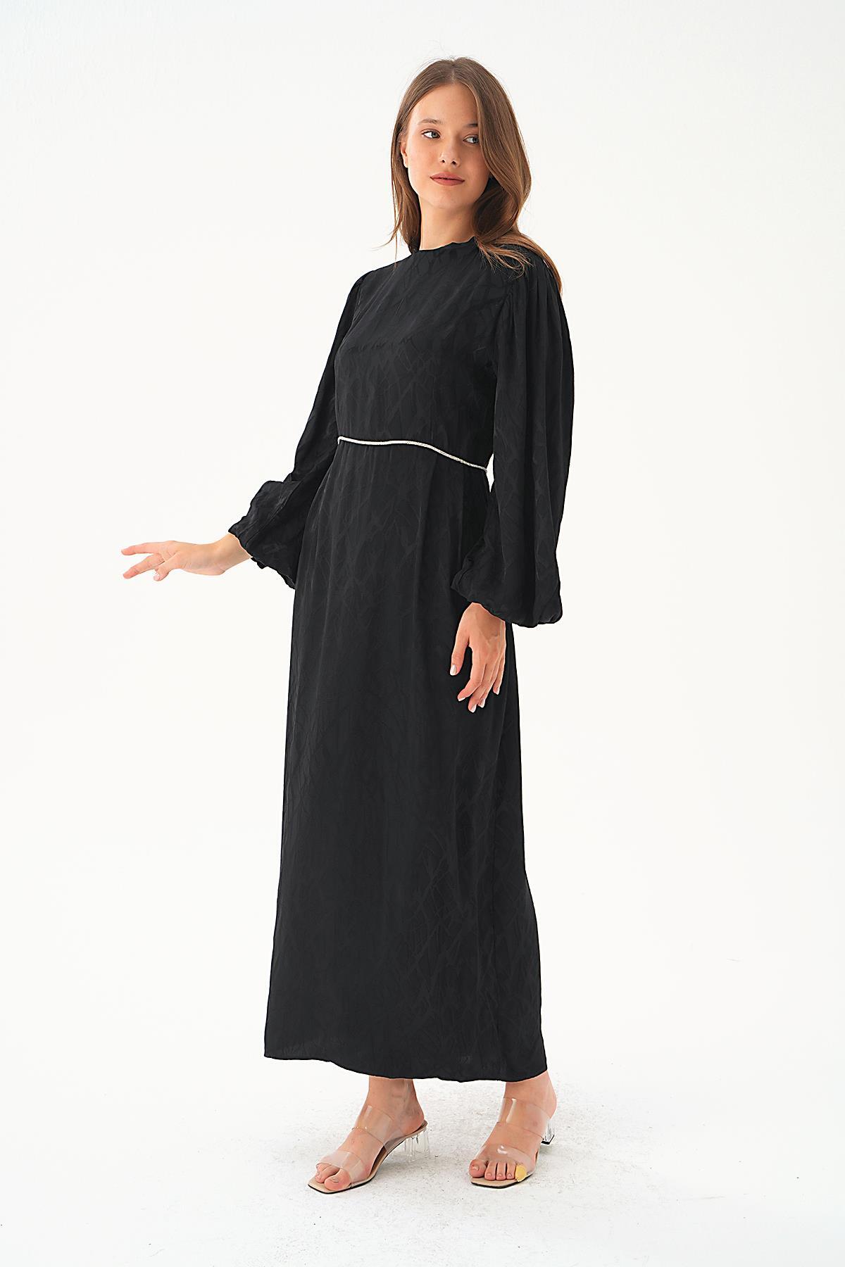 Siyah Balon Kol Elbise 4209A - RAYS