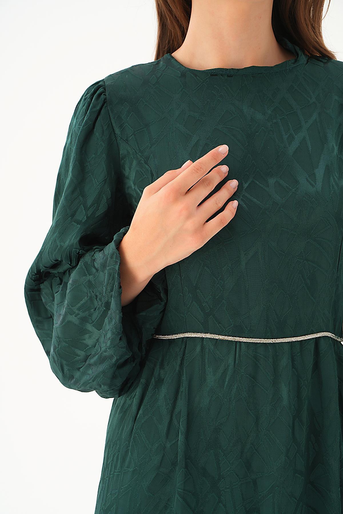 Zümrüt Balon Kol Elbise 4209A - 6