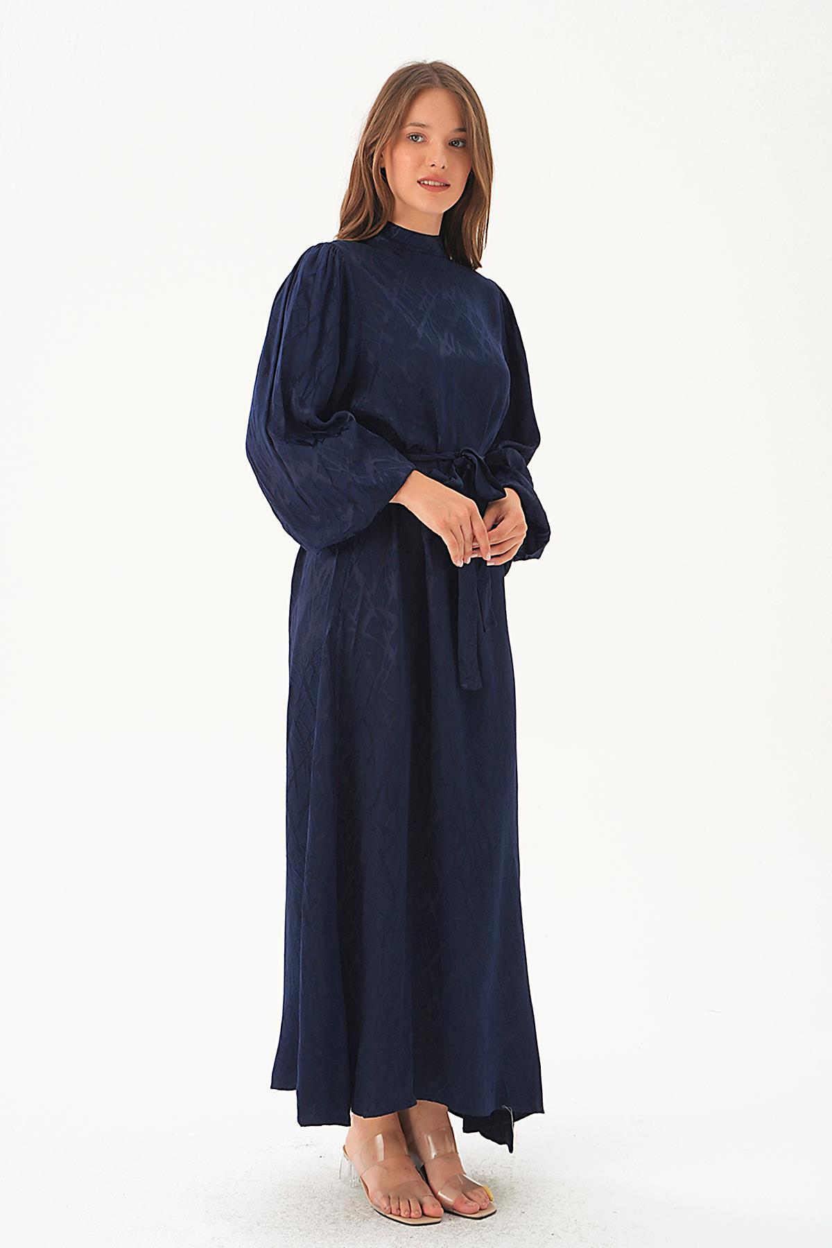 4210A Desenli Kuşak Detay Elbise Laci 