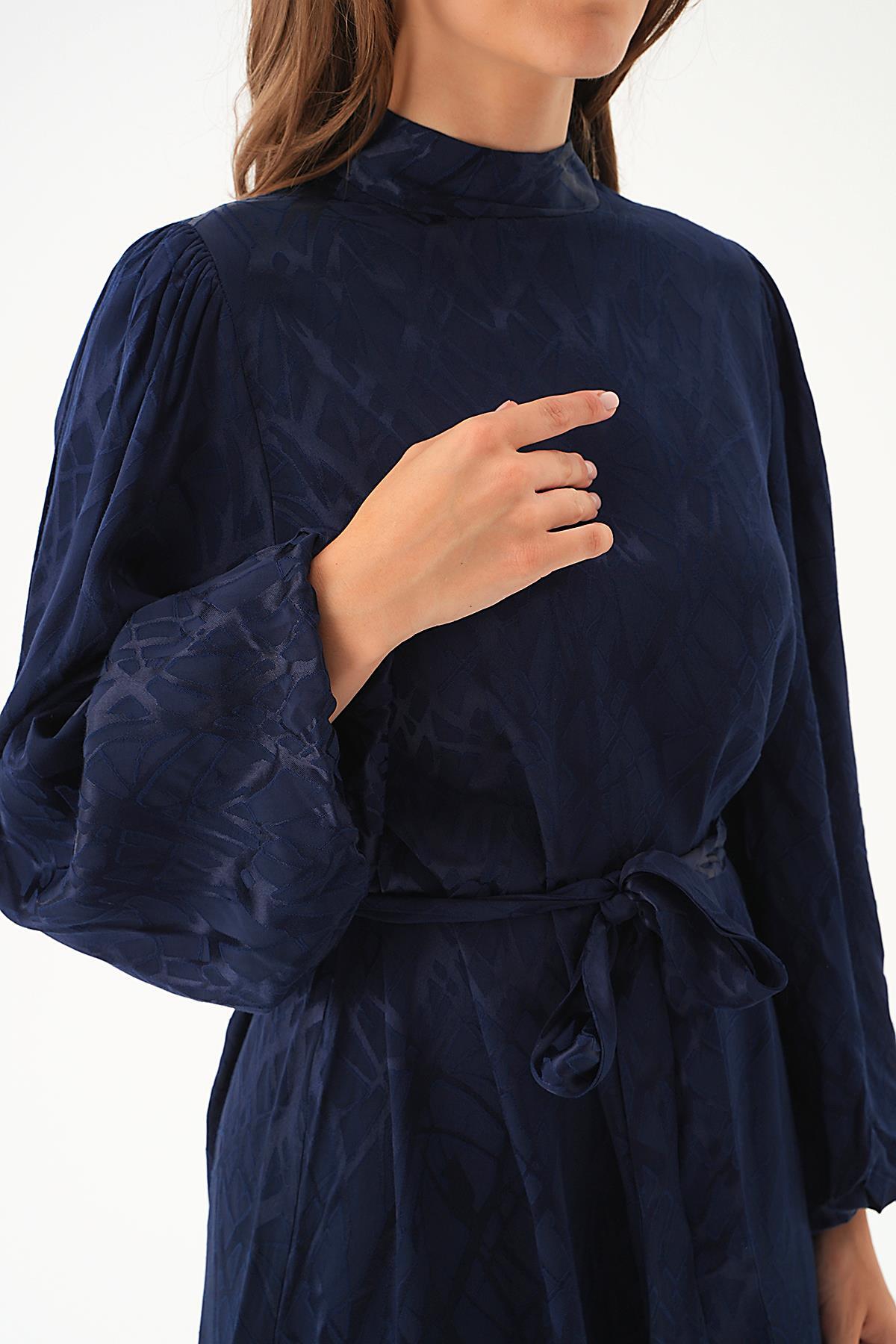 Laci Desenli Kuşak Detay Elbise 4210A - 5