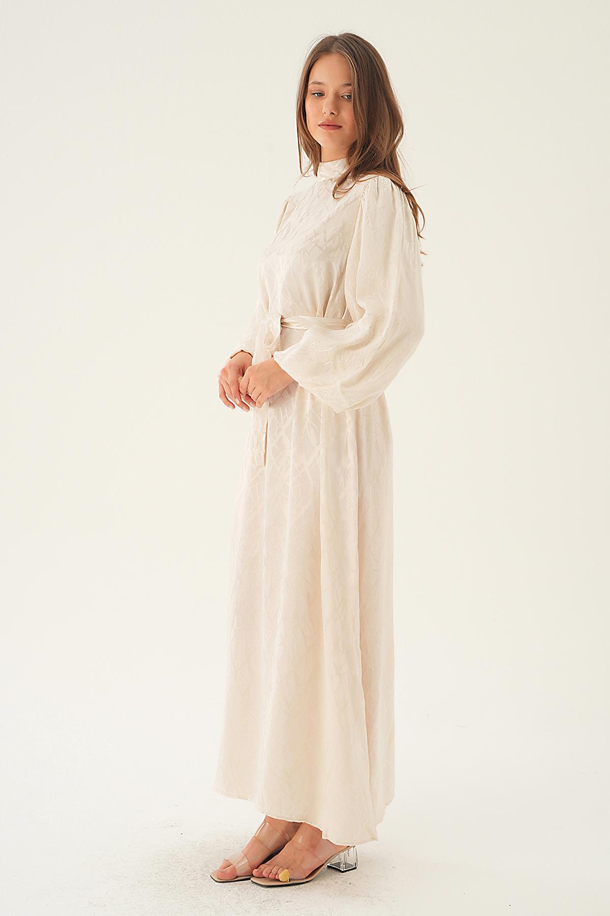 Taş Desenli Kuşak Detay Elbise 4210A - 4