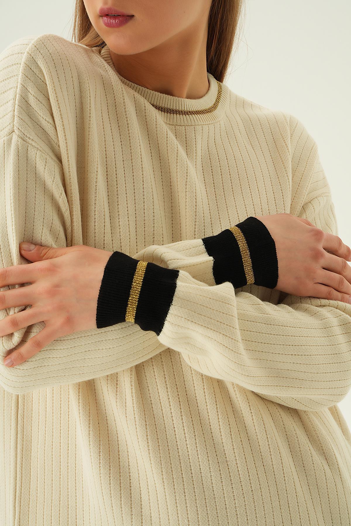 Bej Çizgi Detay Triko Elbise 4215 - 5