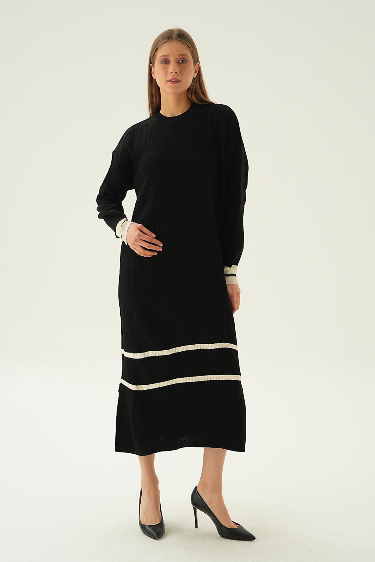 Siyah Çizgi Detay Triko Elbise 4215 - 2