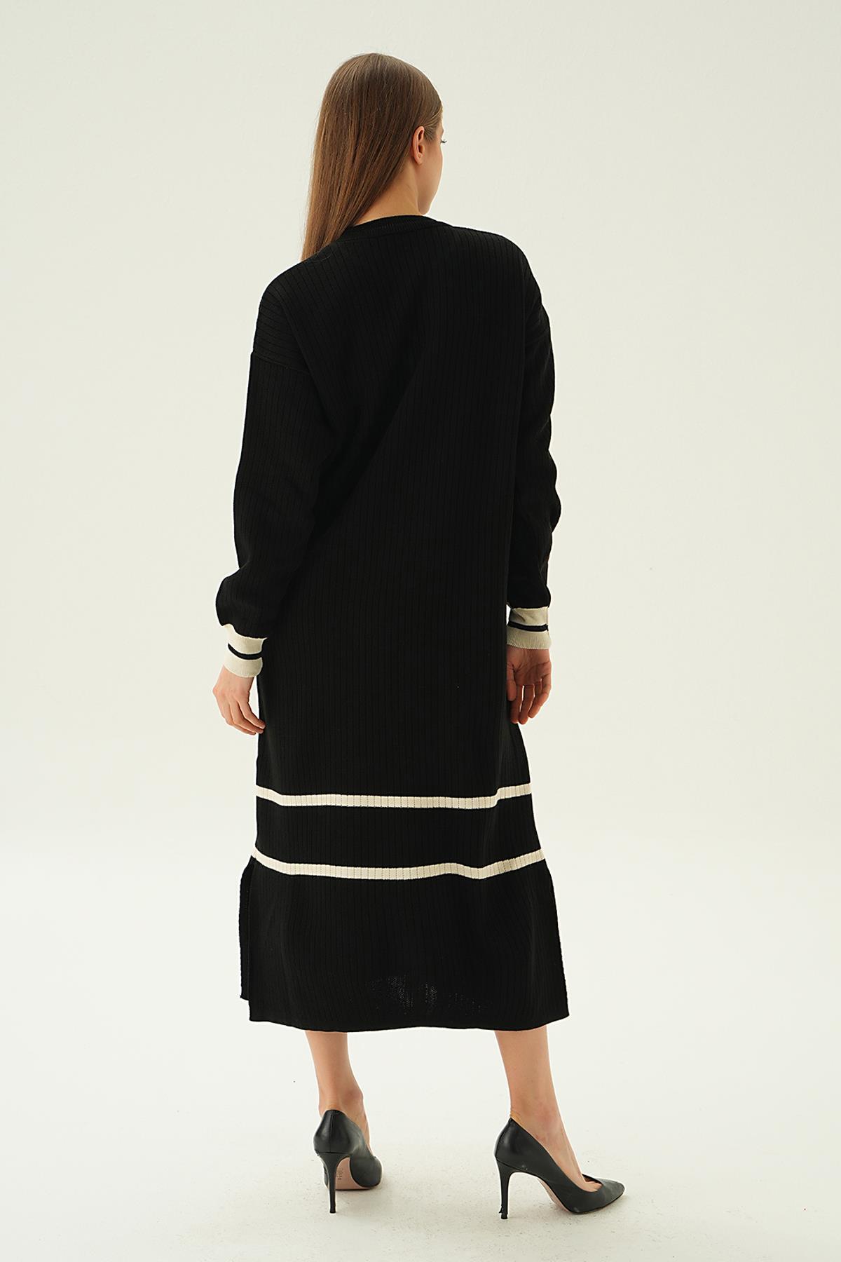 Siyah Çizgi Detay Triko Elbise 4215 - 4
