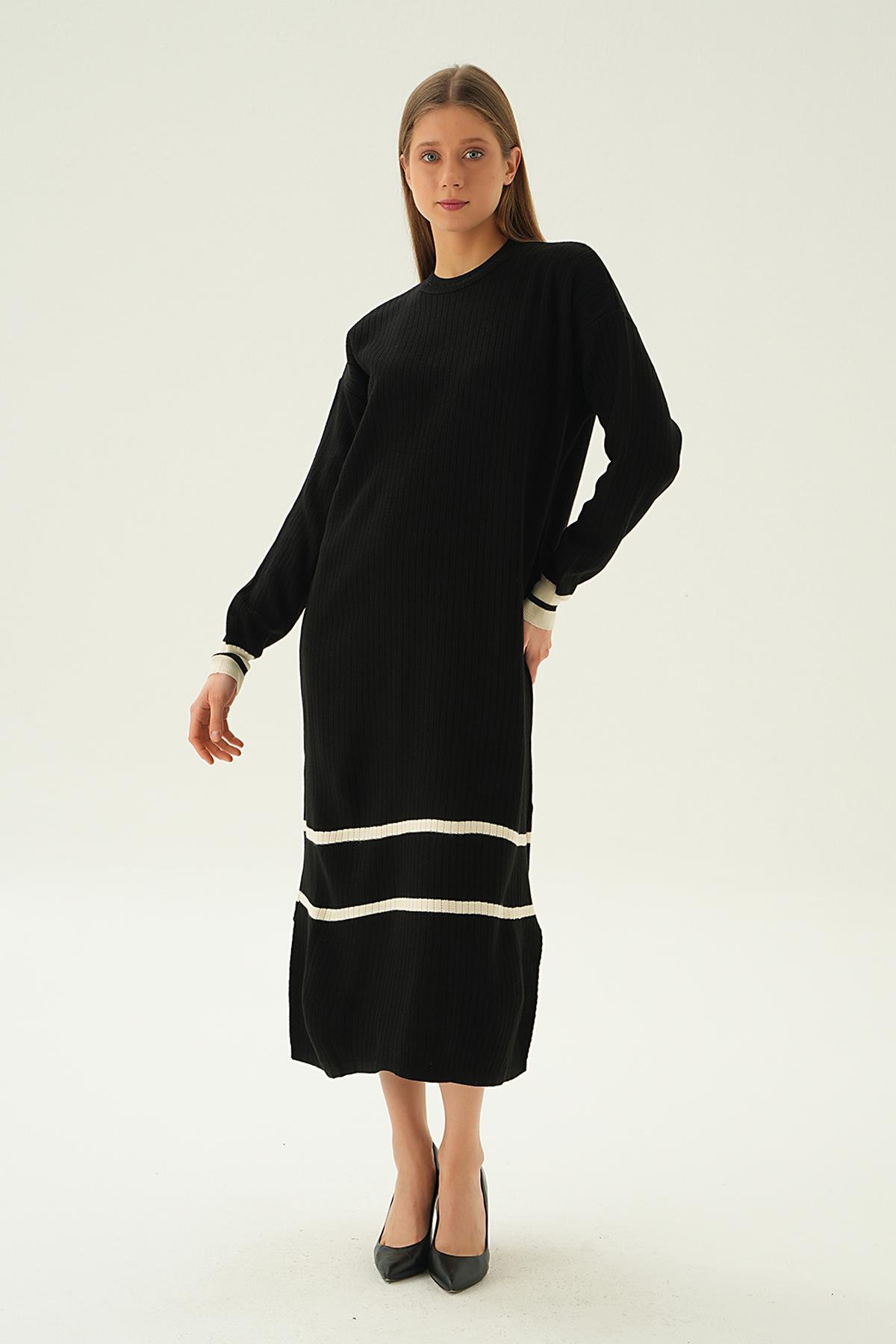 Siyah Çizgi Detay Triko Elbise 4215 - 6