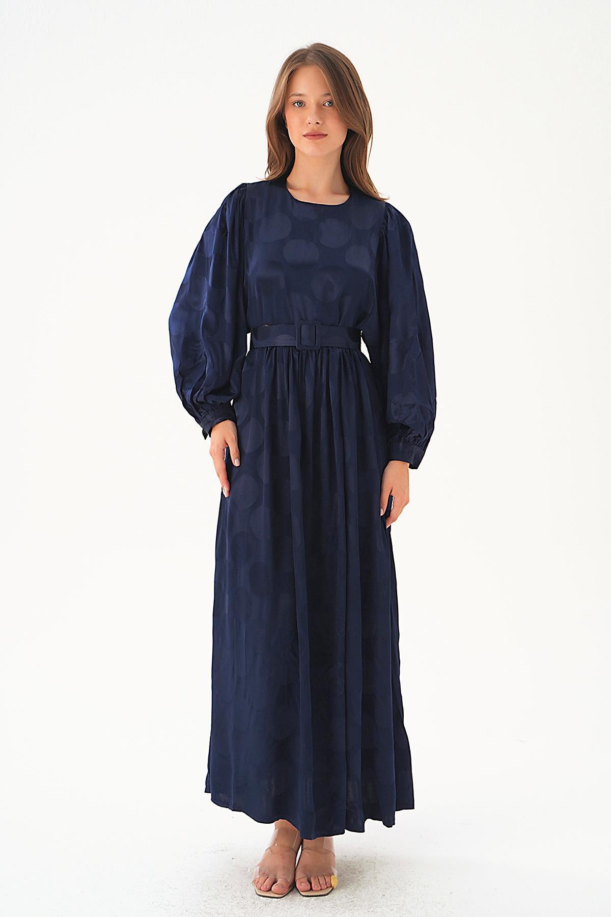 Laci Puantiye Desen Kemerli Elbise 4215A 