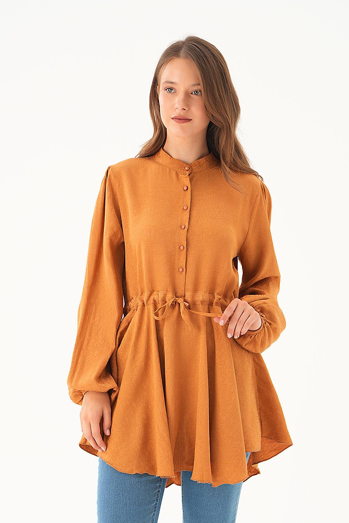 Camel Bağlama Detay Desenli Tunik 4218A - 3