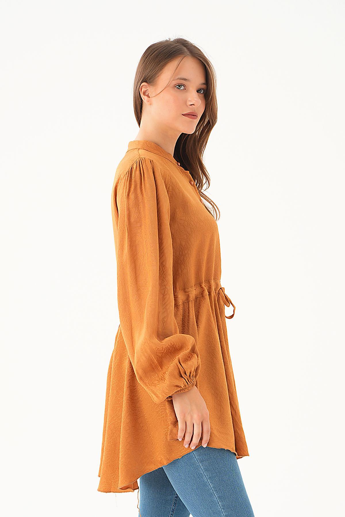 Camel Bağlama Detay Desenli Tunik 4218A - 4