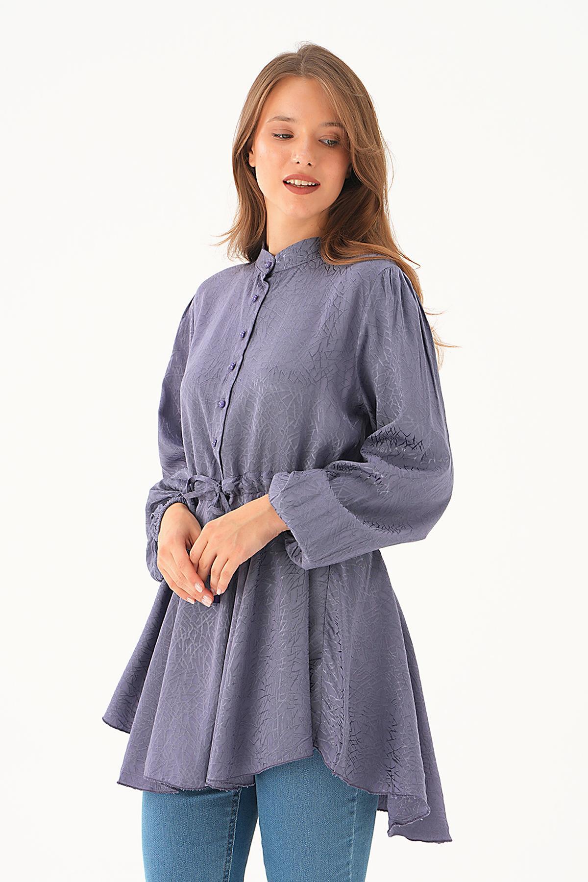 4218A Bağlama Detay Desenli Tunik Leylak - 2