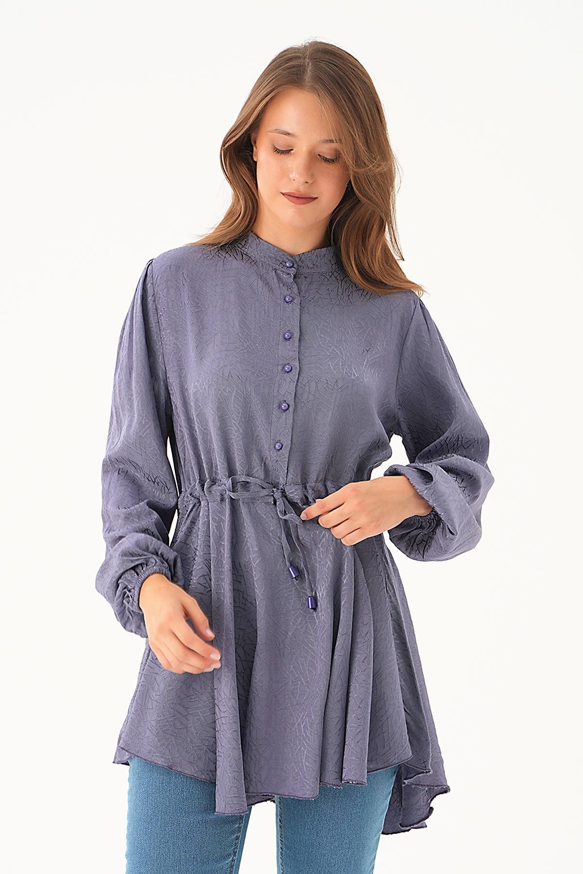 4218A Bağlama Detay Desenli Tunik Leylak - 3